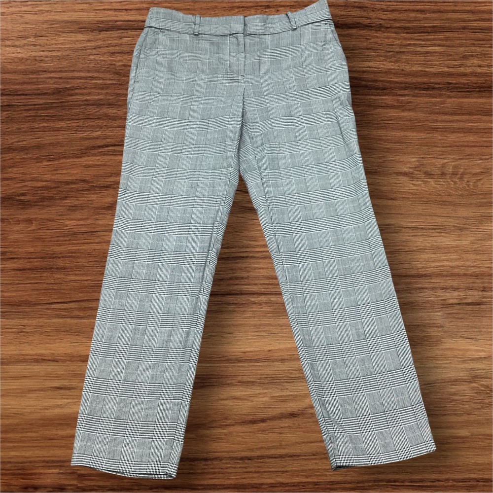 Loft Slim Leg Glen Plaid Dress Pants Grey Red Size 2 Office Professional